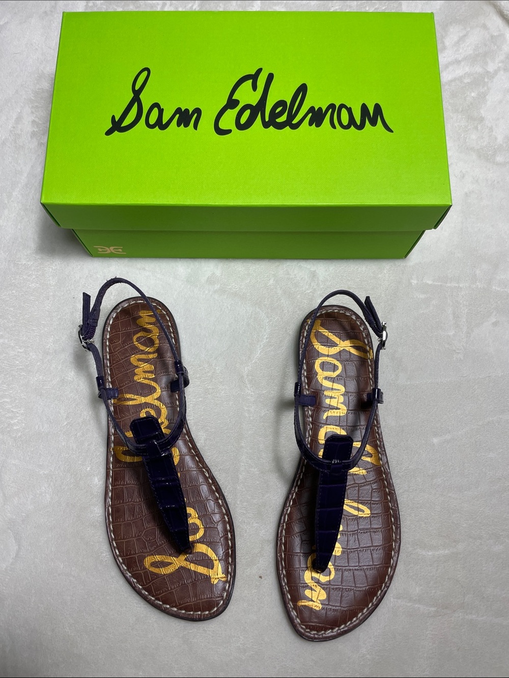 Sam Edelman Navy T-Strap Croc-Embossed Sandals NWT